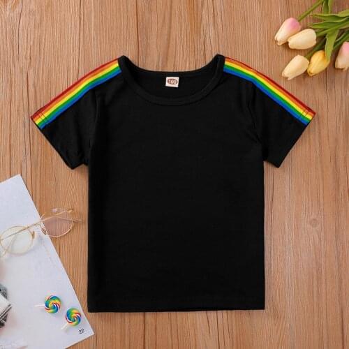 2021 Summer Children Casual Cotton Short Sleeve Rainbow Black Fashion Baby Girl Or Boys T-shirt 1-8T