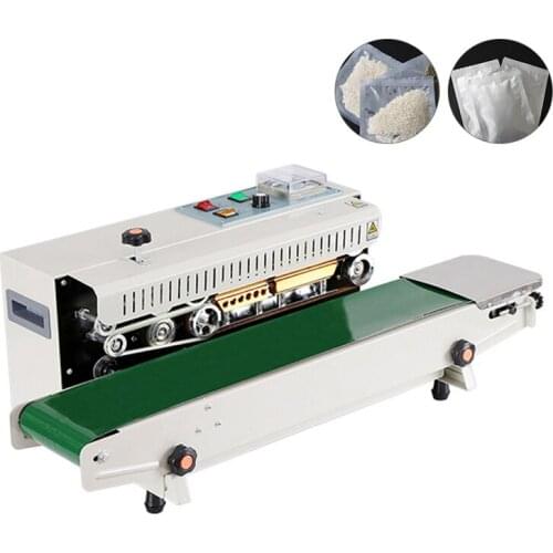 220V 110V Horizontal Continuous Band Sealer Printable Date Film Bag Automatic Heat Sealing Machine Food Sealer