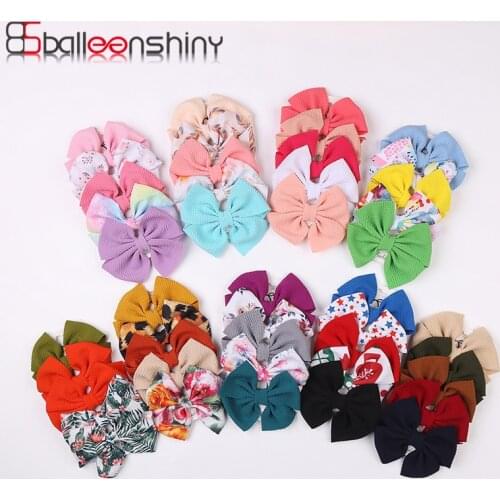 BalleenShiny 4pcs Baby Girl Headband For Newborn Baby Simple Bow Hair Accessories Solid Color Printing Soft Elasticity Child