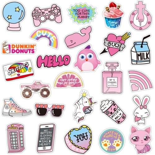 5Set =250pcs Pink Small Fresh Sticker Waterproof Suitcase Scooter Notebook Mobile Phone Computer Sticker