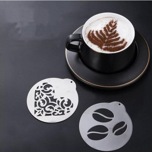 5Pcs Coffee Wreath Mould Stainless Steel Coffee Flower Diy Layering Stencils Wall Cappuccino Template Decoration Mold Set 2021