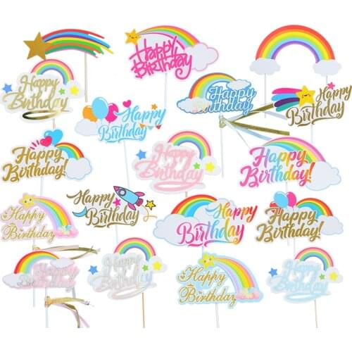 Large Rainbow Baking Cake Birthday Party Decoration Seven colors Rainbow Balloon Moon Star Clouds Flag Gift Cupcake Dessert