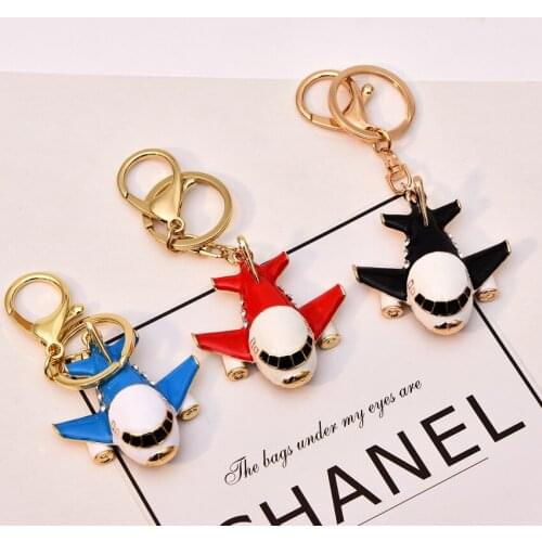 FREE SHIPPING BY DHL 100pcs/lot New Fashion Metal Airplane Keychains with Rhinestone Plane Keyrings Gifts