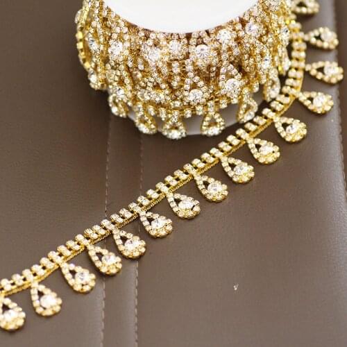 Good quality tassel Gold Rhinestone Cup Chain Sew On Rhinestone Trim For Wedding Dress Rhinestone Belt Performance clothing