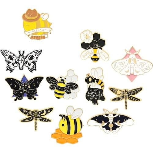 Insect Series Enamel Pins Dragonfly Butterfly Bee Brooches Lapel Pin Backpacks Cute Badge Jewelry Gift for Friends Wholesale