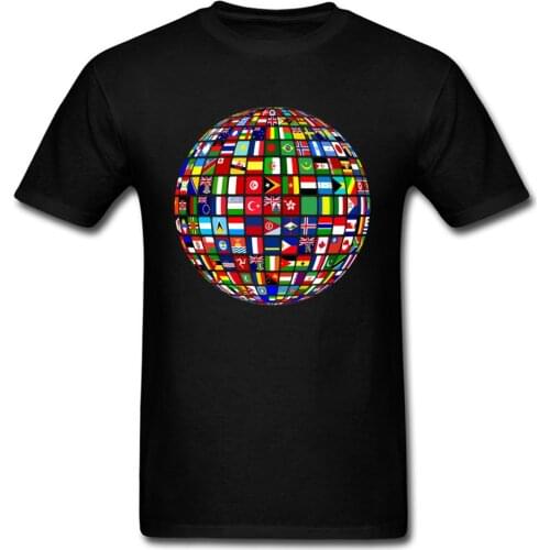 World Art T-shirt Mens T Shirts Cool Special Tops TShirt International Flag Print Tees Style Clothes 3D Black Shirt Cotton