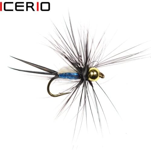 ICERIO 6PCS Brass Bead Head Blue Royal Humpy Dry Flies Nymphs Fly Tying Hook Trout Fishing Fly Lure Baits #14