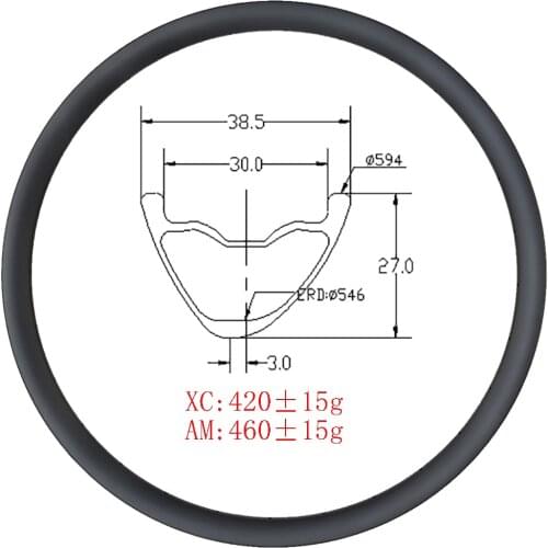 27.5er MTB XC AM Enduro 38mm carbon rim asymmetry tubeless clincher 27mm deep NO outer holes UD 3k matte glossy 24 28 32H wheels