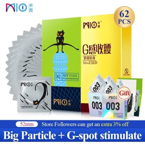 MIO G-Spot Condoms Large Particle Delay Natural Latex Lubricated Tight Fit Penis Sleeves 62 Pcs Intimate Goods Sex Toys for Men