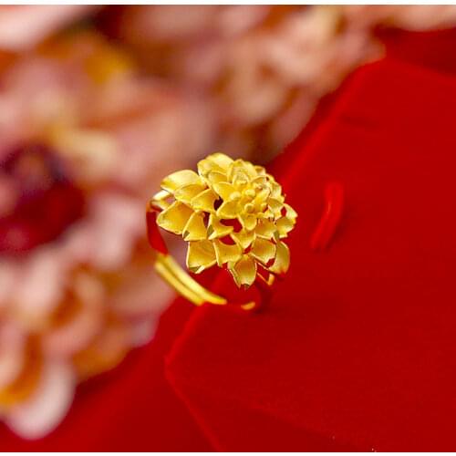 Fashion 18K Gold Ring for Women Wedding Engagement Jewelry Not Fade Gold Flower Elegant Retro Rings Birthday Party Gift Female