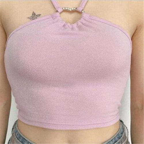 Fashion Women Hollow Out Tank Tops Summer Sexy Halter Neck Pink Slim Vest Backless Bodycon Top Wear Night Club Wear