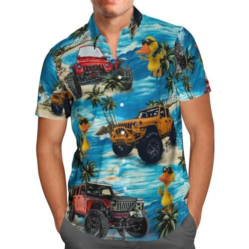 Love Car Print Short Sleeve Shirts For Men Loose Cardigan Button Shirt Plus Size Hawaiian Style Summer 2021 Ventilated Shirt-100