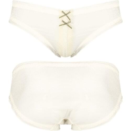 Mens Bowknot Lace Decor Panties Sissy Lingerie Underwear Low Waist Elastic Waistband Briefs Glitter Ruffled FrillyUnderpants