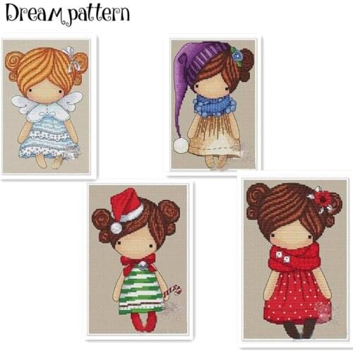 The peach girl cross stitch package magic doll DMC linen aida 14ct 11ct flaxen cloth kit embroider DIY handmade needlework