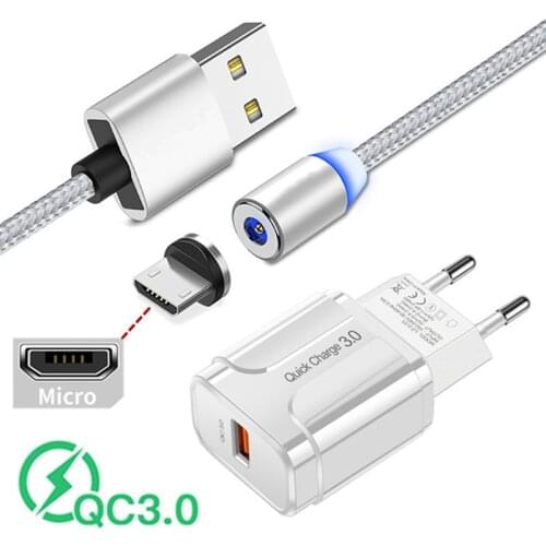 QC 3.0 fast Charger magnetic Cord Micro USB adapter For Samsung Huawei P Smart Honor 9a Xiaomi Redmi 5 7 Asus Mobile Phone Cable
