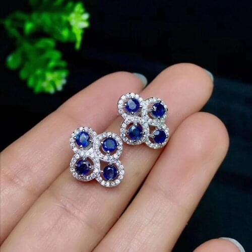 Sapphire stud earring Free shipping Natural real sapphire 925 sterling silver Fine jewelry 3mm 8pcs