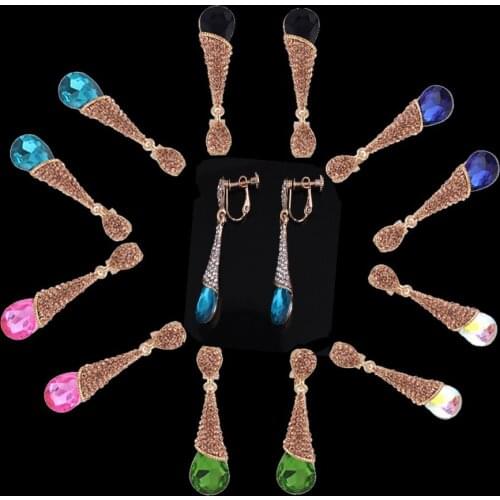 New Arrival Rhinestone Crystal Water Drop Shape Clip on Earrings Non Pierced for Women Gorgeous Screw Cuff Earrings Good Gift