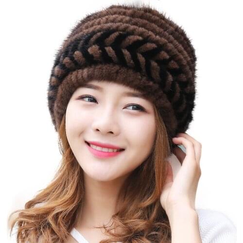 Fashion New Authentic Mink Fur Fur Cap Knitted Pineapple Cap Real Water Suede Fur Headdress Winter Ladies warm hat free shipping