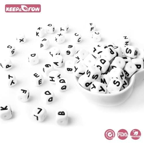Keep&Grow 500pcs 12MM Silicone Letters BPA Free Silicone Beads Alphabet 26 Letters Chewable Baby Teethers Baby Teething Toys