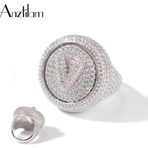 Hip Hop Bling Custom Letters Iced Out Rings Gold Silver Color Shine Zircon Stone Finger Chain For Men Women DIY Jewelry