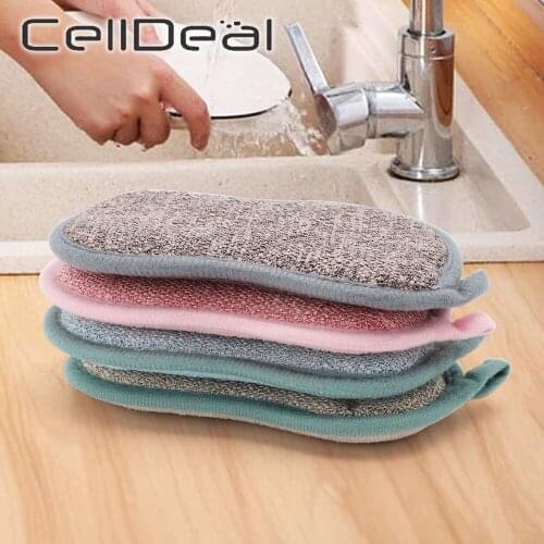 Cleaning Magic Sponge Kitchen Double Sided Scouring Pad Reusable Washing Dish Brush Household Microfiber Sponges Rust Removing