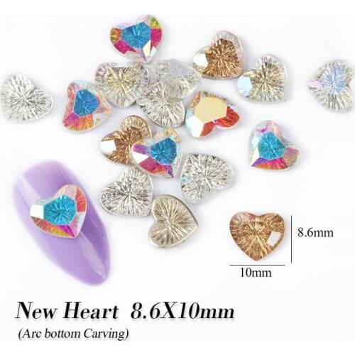 High Quality Heart Shape Nail Rhinestones Arc-Shaped Carving Glass Crystal Flatback Shiny Nail Stones DIY Art Manicure Diamond