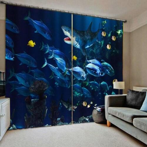 Dolphin Drapes Living room Bedroom Decor 2 Panels HooksWindow Curtains blue ocean curtains kids curtains