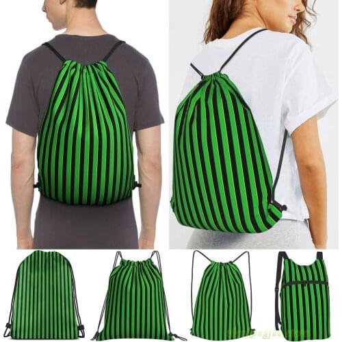 Vertical Stripes Green Black And Yellow Men Outdoor Travel Gym Bag Waterproof Drawstring Backpack Women Fitness Sackpack Bag