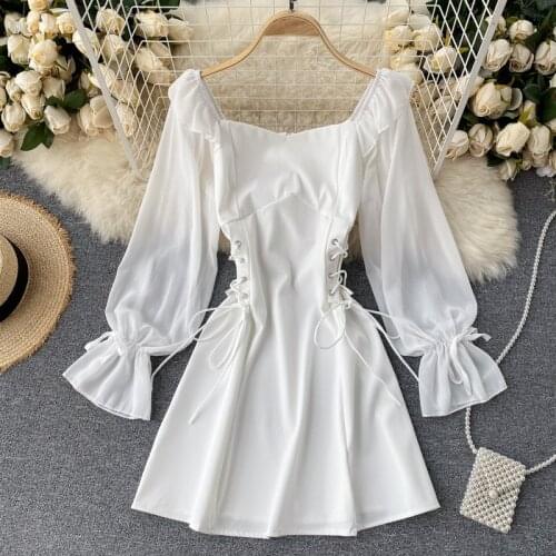 Elegant White Dress Woman Vintage Summer Beach Dress Gothic Evening Party Office Black Sexy Bandage Bodycon Mini Dresses Casual