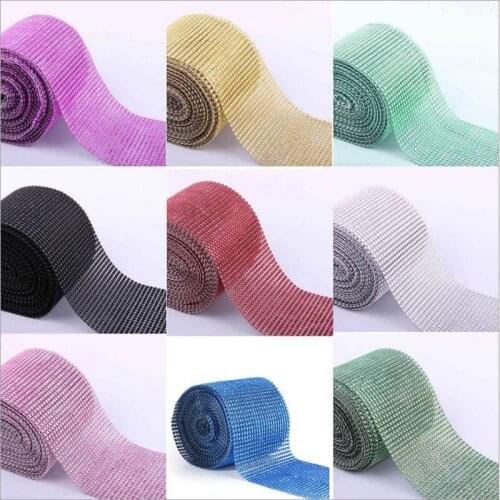 1M 24 Rows 8mm Bling Diamond mesh Wrap ribbon silver Rhinestone Mesh Roll Tape Tulle Crystal Ribbon cake wedding decoration