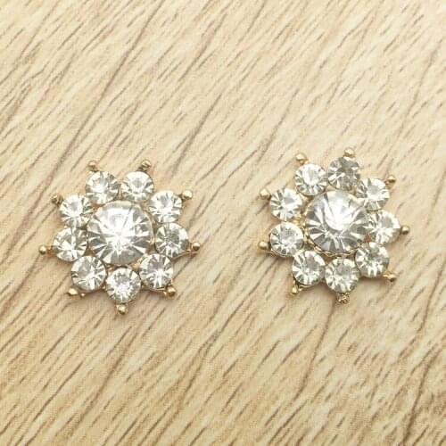 100pcs 17MM Metal Rhinestone Button Clear Artificial Alloy Crystal Flatback Wedding Buttons
