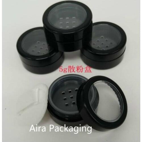 5G 10G 100pcs/lot Black Empty Plastic Cosmetic Cream Jar DIY Cosmetic Loose Powder Container with Sifter n Puff Cosmetic Package