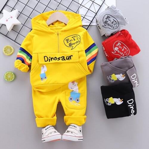 2021 Spring Kids Clothes Baby Dinosaur Cotton Sports Hooded Sweater Shirt Pants Sets Children Boys Kids Casual Suit 0-5 YEARS
