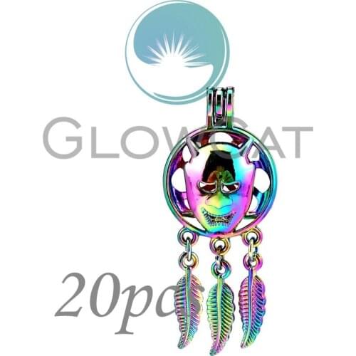 20X Rainbow Devil Dream Catcher Beads Cage Perfume Diffuser Oyster Pearl Cage Locket Pendant CC922