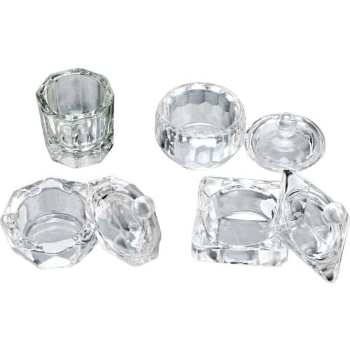4 Types Clear Nail Art Acrylic Crystal Glass Dapper Dish Liquid Powder Container