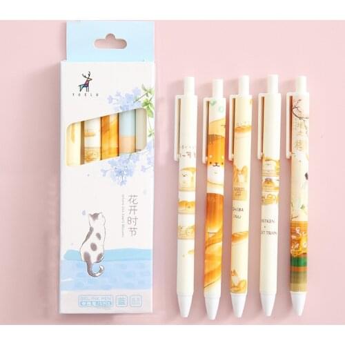 5Pcs/set Cute Retractable Gel Pens Quick-Drying Black Signature Pen 0.5mm Kawaii Pen Stationery for Kids School Office Supplies