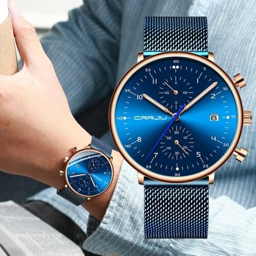 Watches CRRJU Men Fashion Full Steel WristWatch Business Watch for Men Military waterproof Date Quartz watches relogio masculino