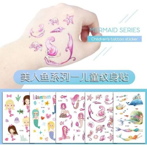Color Mermaid Tattoo Sticker Face Arm Temporary Tattoo Child Tattoo Sticker Body Tatoo for Kids Cute Animal Fake Tattoo
