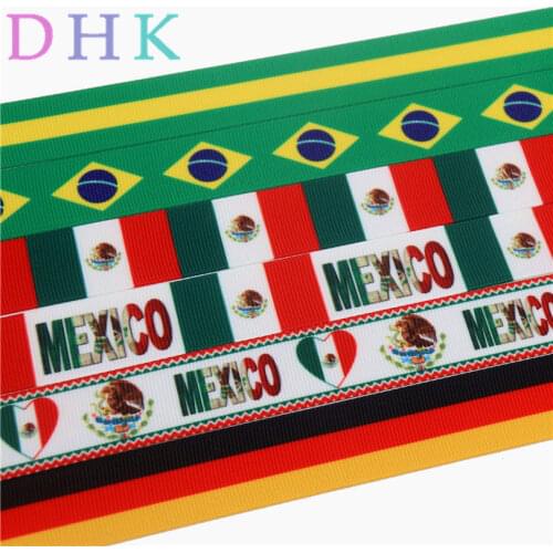 DHK 7/8'' 5yards brazil mexico gemany flag printed grosgrain ribbon Accessory hairbow headwear DIY decoration 22mm C1227