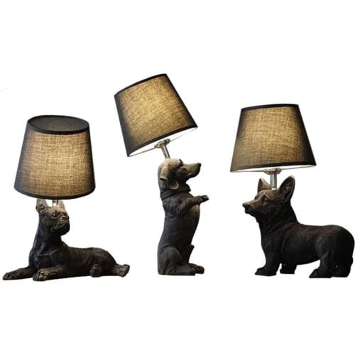 Designer black puppy resin table lamps childrens bedroom Nordic Danish retro bedside study lamp animal decoration table lights