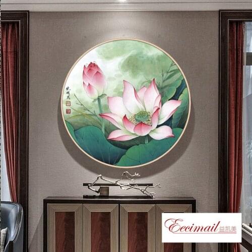 EECAMAIL Diamond Painting Full Diamond Lotus Flower New Sticky Diamond Cross Stitch Round Point Diamond Painting Study Painting