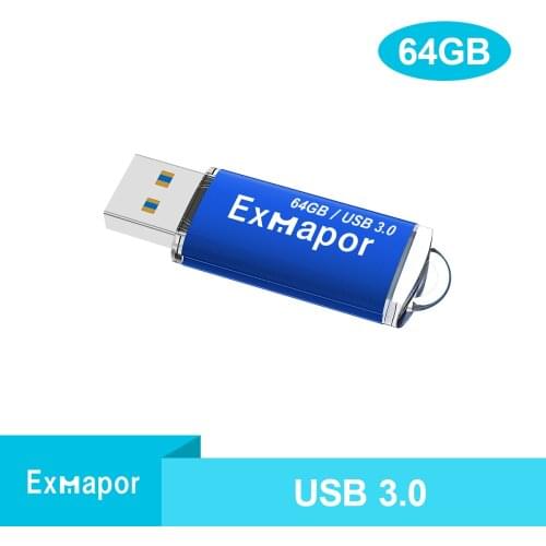 USB 3.0 Flash Drive, 64GB Rectangle Zip Drive, Speed Up to 80MB/s Fast Speed USB3.0 Thumb Drive, 64 GB Jump Drive with Cap, Blue