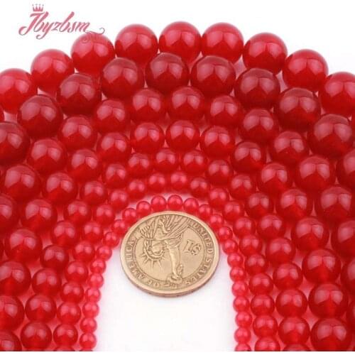 6,8,10,12mm Round Red Jades Beads Ball Smooth Loose Stone Beads For Women DIY Necklace Bracelets Earring Jewelry Making 15"