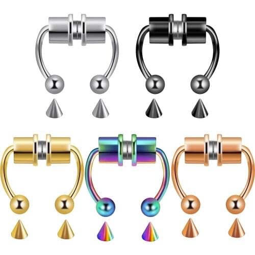 1PC Magnetic Fake Nose Rings 316l Stainless Steel Non-piercing Faux Septum Rings Clip On Nose Hoop Rings Punk Hip-Hop Jewelry