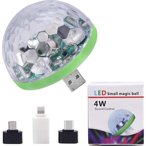 USB Mini LED RGB Disco Stage Light Party DIY Club 4W 4cm Random Color DJ KTV Xmas Crystal Magic Lamp Phone Ball Lamp Christmas