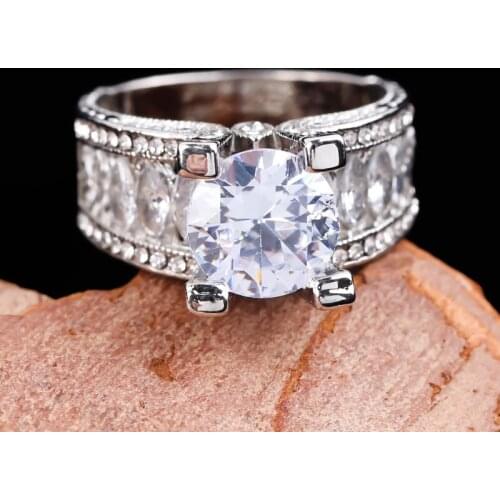 Fashion Silver Plated Round Cut CZ Stone Ring Micro Paved Oval Crystal Rings For Women Ladies Wedding Party Jewelry Gift A4M837