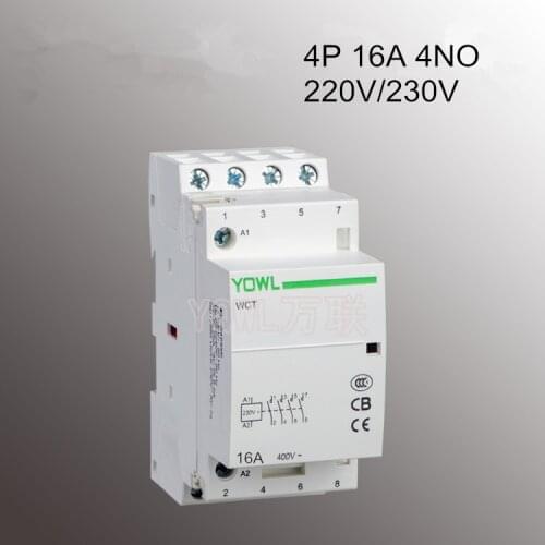 4P 16A CT1 220V/230V 50/60HZ 35mm Din rail Modular AC Contactor Household Home ac contactor 4NO