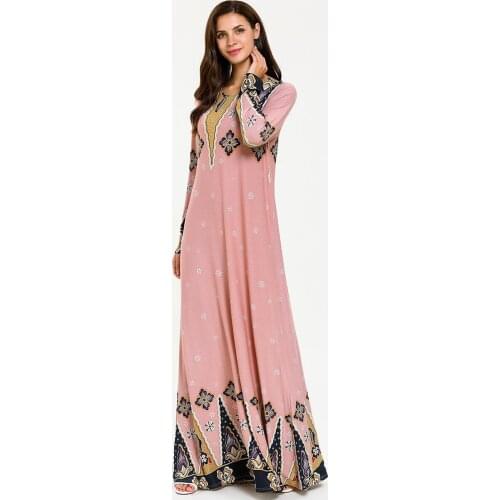 Muslim dress Abayas For Women Womens fashion new style knitted long-sleeved ethnic print Muslim stretch Abaya Dubai Dresses