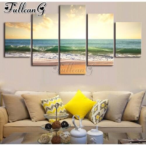 FULLCANG Natural scenery sea 5 piece diy diamond painting full square round drill mosaic embroidery sale home decoration FC3426