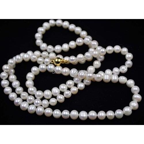 85cm long white freshwater pearl necklace free shipping